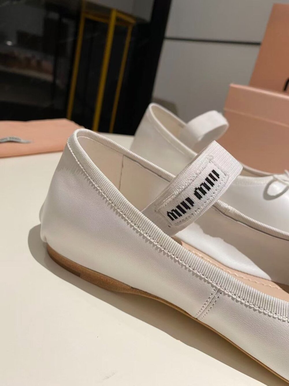 Miu Miu Cream Ballet Flats with Bow - Picture 7 of 8